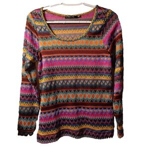 Doe & Rae BOHO Indie Striped Pattern Crochet Long Sleeve Top M Dark Academia